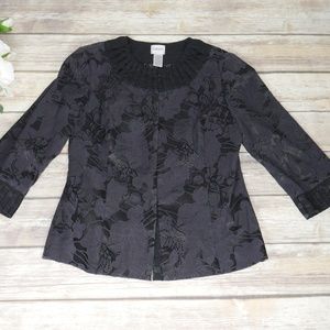 Chico's | Navy Blue Floral 3/4 Sleeve Jacket 0
